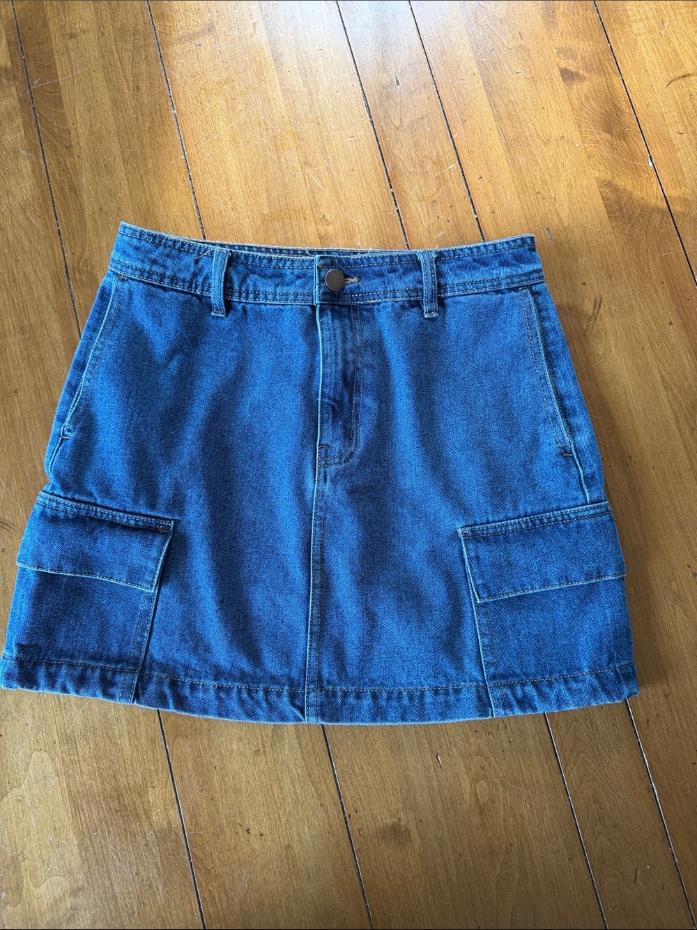 Classic Blue Denim Cargo Mini Skirt
